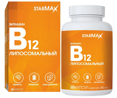 Starmax (Стармакс) витамин В12 липосомальный, капсулы массой 290мг 60шт БАД (Вектор-Медика, РОССИЯ) купить в аптеке Нижнего Новгорода