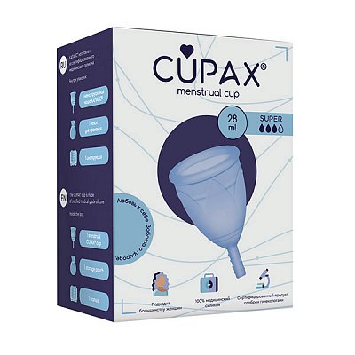 Капакс (Cupax) чаша менструальная силиконовая Супер 28мл голубая, 1 шт