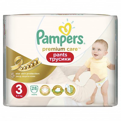 Pampers Premium Care (Памперс) подгузники-трусы 3 миди 6-11кг, 28шт